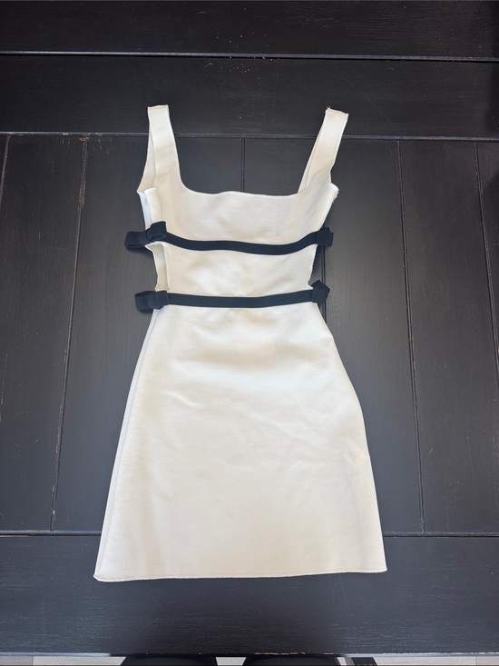 Zara Dresses & Skirts - Zara Cream Mini Dress with Black Strap Details